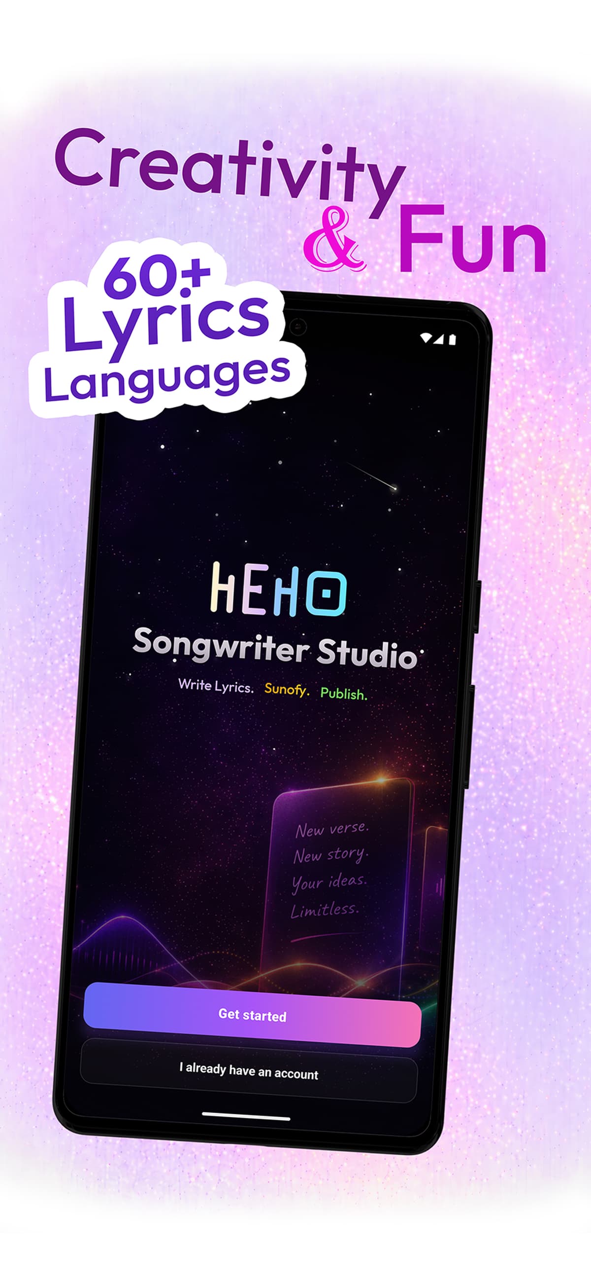 Heho.ai Android app welcome screen
